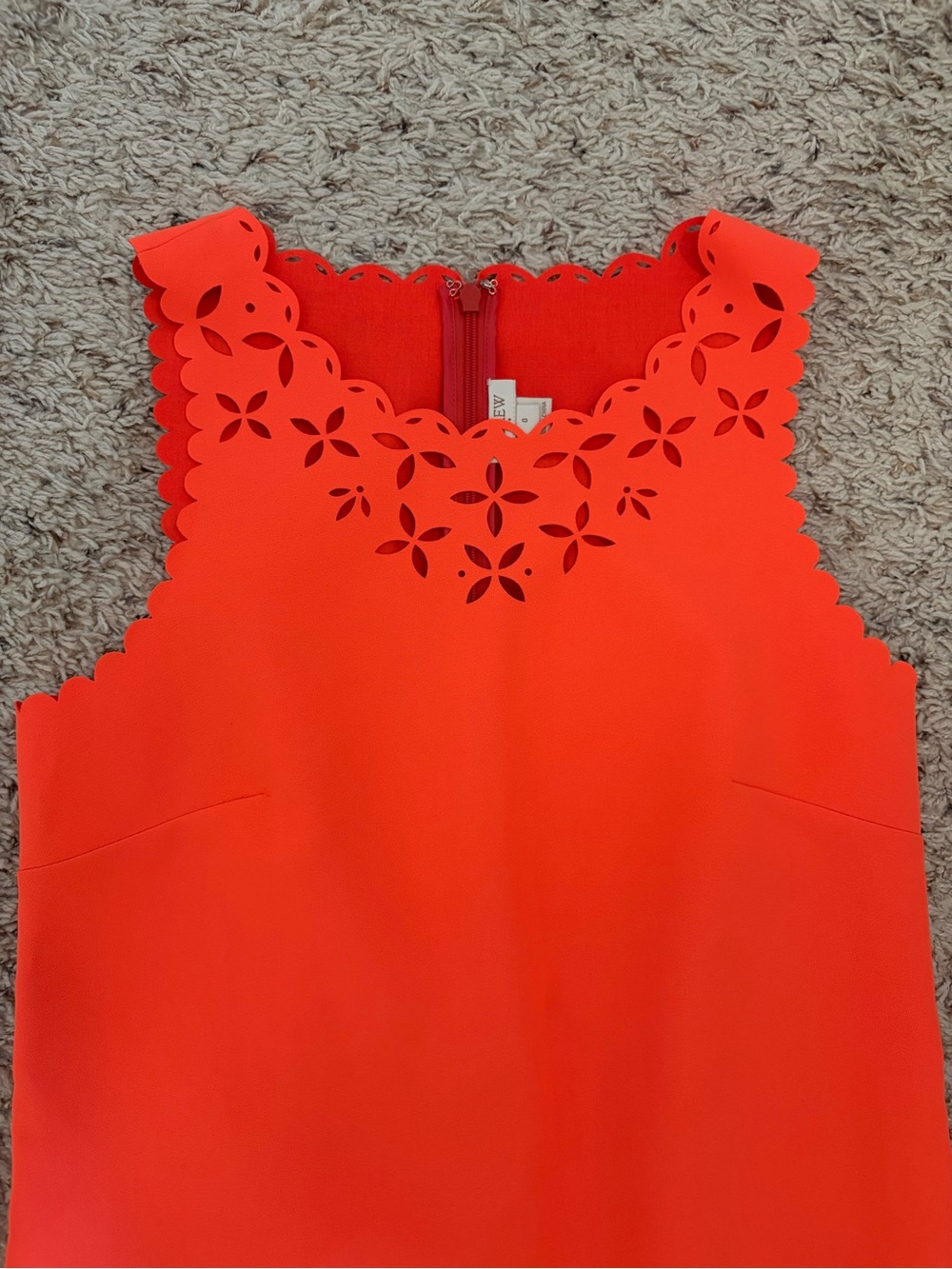 J. Crew Laser Cut Scallop Sleeveless Dress in Bright Coral Orange Size 0